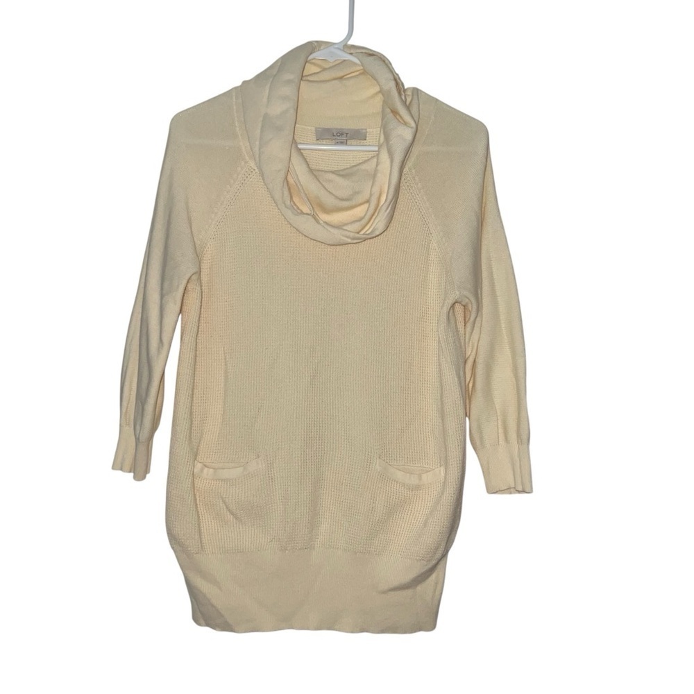 Cozy Cream Waffle Knit Cowl Neck Sweater Medium